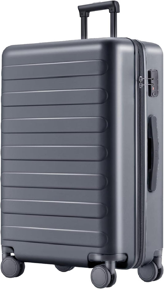 NINETYGO Large Checked Luggage 28 Inch, Checking In Luggage with Smooth Spinner Wheels, Lightweight, Hard Shell PC Suitcase, Lightweight Travel Luggage, TSA Approved (Grey, Rhine Basic)