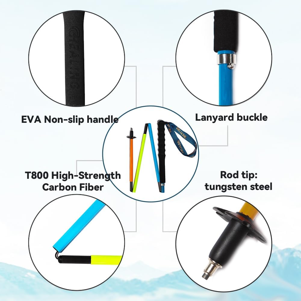 Carbon Fiber Trekking Poles 2-Pack - Ultra Lightweight 10oz, Collapsible 3-Piece Folding Design with Anti-Shock, Moisture-Wicking Cork Grips for Hiking, Mountaineering