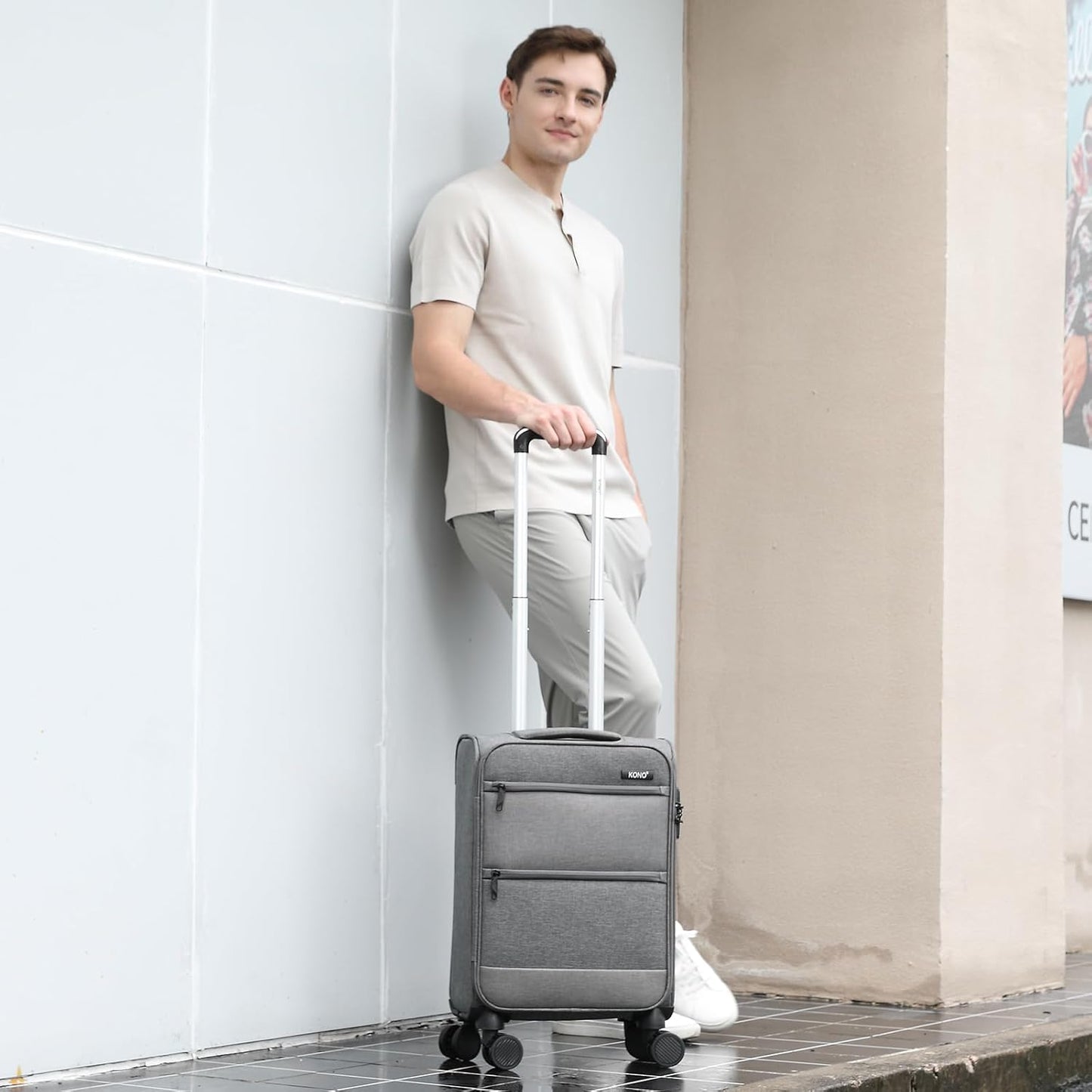 Kono 20 Inch Softside Carry On Luggage Airline Approved 20 Inch Spinner Wheels Lightweight Waterproof Suitcase with TSA Lock for Business Travel (Small, Grey)