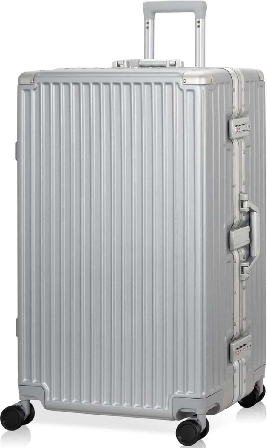 AnyZip Luggage Aluminium Frame Suitcase Hard Shell TSA Lock No Zipper 28In Silver