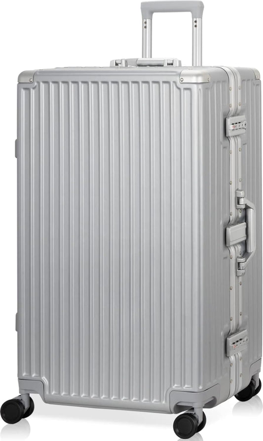 AnyZip Luggage Aluminium Frame Suitcase Hard Shell TSA Lock No Zipper 28In Silver