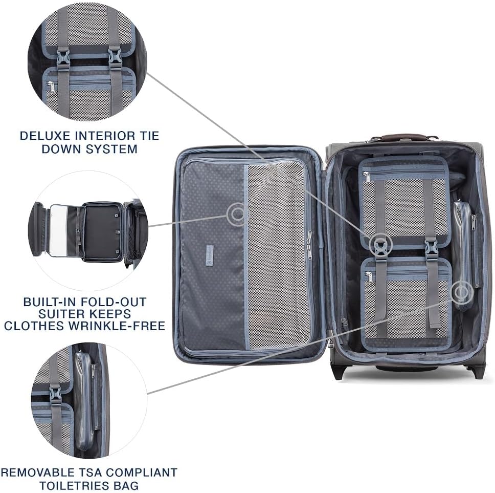 Travelpro Platinum Elite Softside Expandable Carry on Luggage, 2 Wheel Upright Suitcase, USB Port, Men and Women, Vintage Grey, Carry On 22-Inch