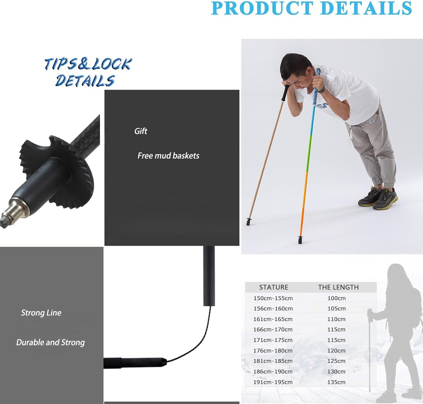 Carbon Fiber Trekking Poles 2-Pack - Ultra Lightweight 10oz, Collapsible 3-Piece Folding Design with Anti-Shock, Moisture-Wicking Cork Grips for Hiking, Mountaineering