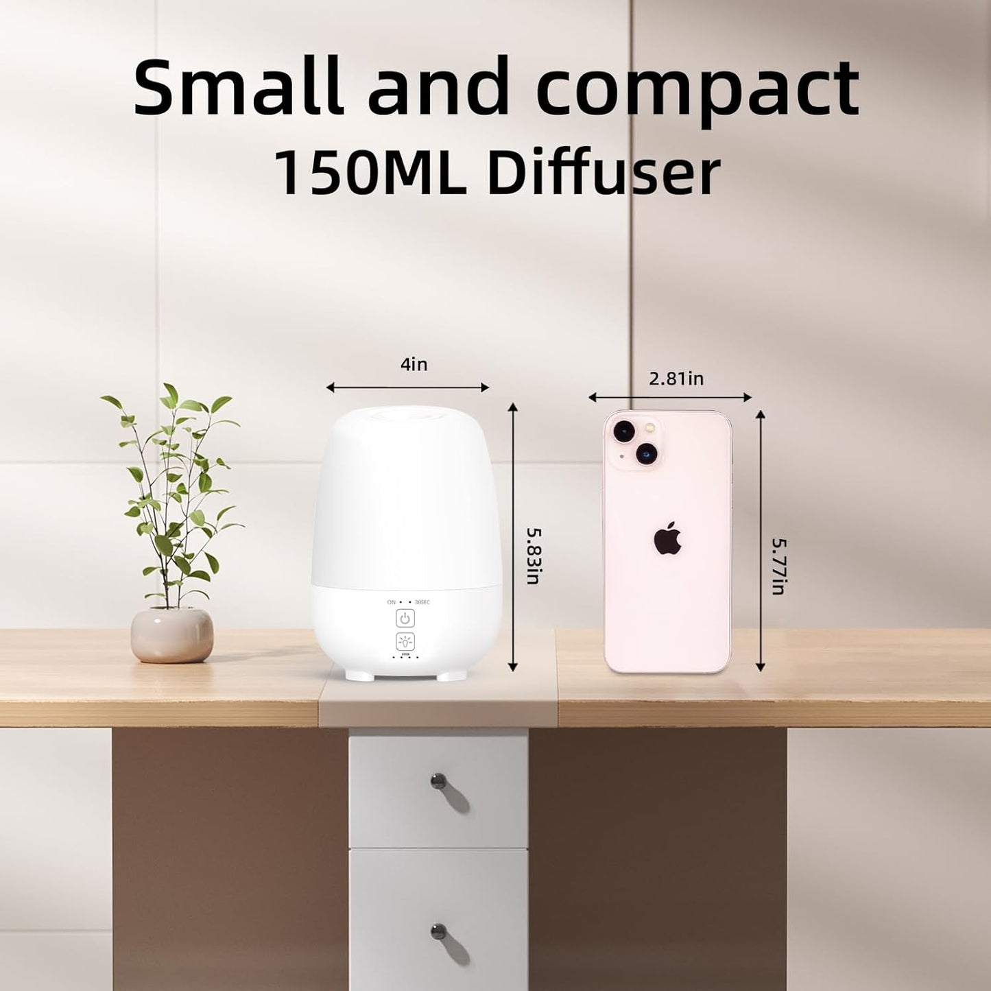 150ML Cordless Essential Oil Diffuser, Built-in 6000mAH Rechargeable Battery, 7 Hours Run Time, 7 Colors LED Light, Portable Aromatherapy Diffuser for Home, Outdoor, Travel (White)