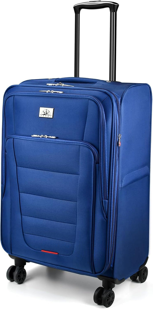 Verdi Softside Expandable 24 Inch Luggage with Spinner Wheels Lightweight Suitcase (Navy, Checked-Large 24-Inch)