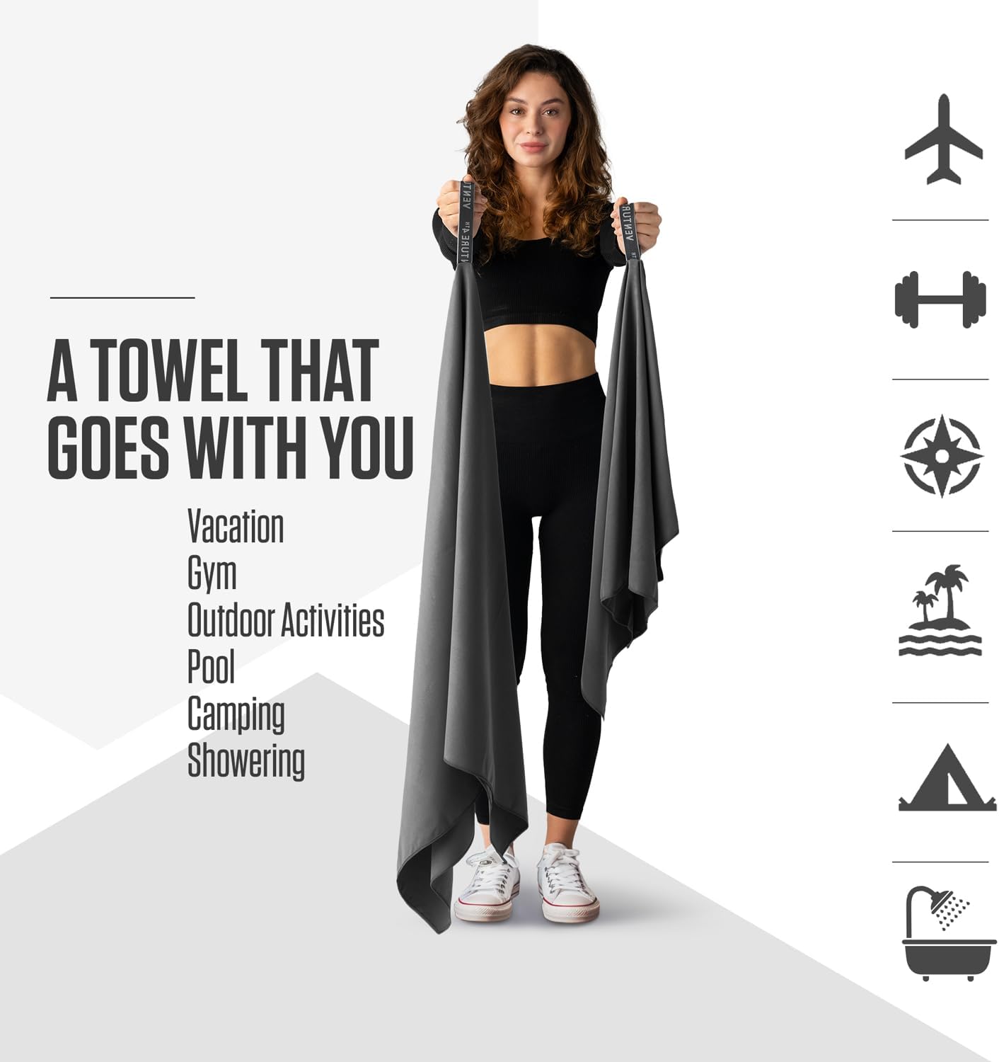 VENTURE 4TH Quick Dry Towel. Microfiber Travel Towel Ideal for Camping, Hiking, Backpacking, Gym. Lightweight & Fast Drying Travel Towels for Body. Compact & Easy to Pack - Charcoal Extra Large