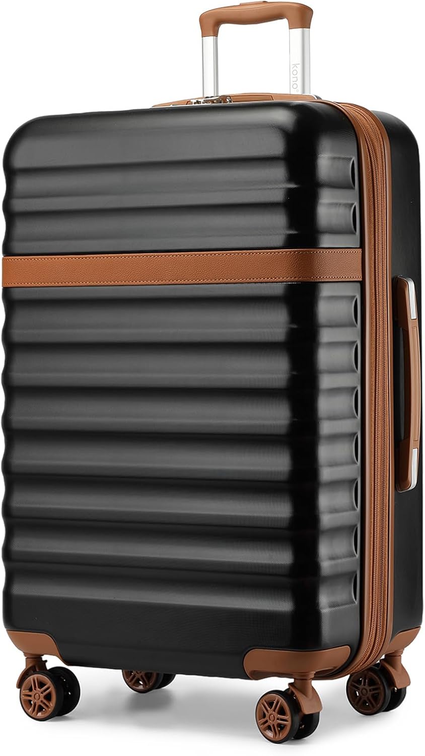 Kono Expandable 28 Inch Large Checked Luggage: ABS+PC Hardside Trolley Travel Case - Hard Shell Suitcase with TSA Lock, Black Brown