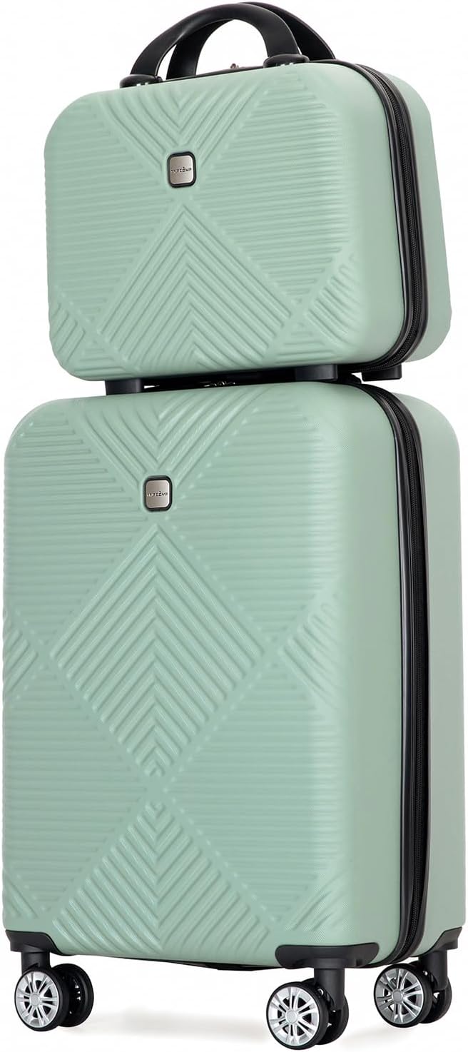 2 Piece Carry on Luggage Set, Airline Approved 20 Inch Luggage with Cosmetic Case Hard Shell Suitcase with Spinner Wheels, Olive Green