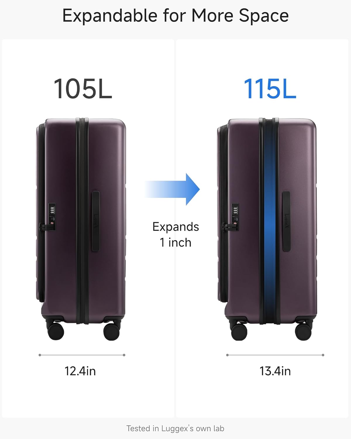 LUGGEX Checked Suitcase Top Opening, FLT Expandable Polycarbonate Hard Shell Suitcase with Wheels (FX-Lite, Purple, 28 Inch, 105L-115L)