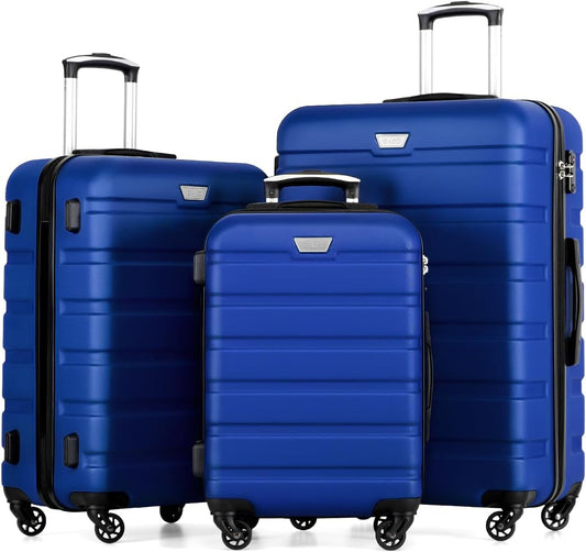 Coolife 3-Piece Lightweight Hardside Spinner Luggage Set with TSA Lock