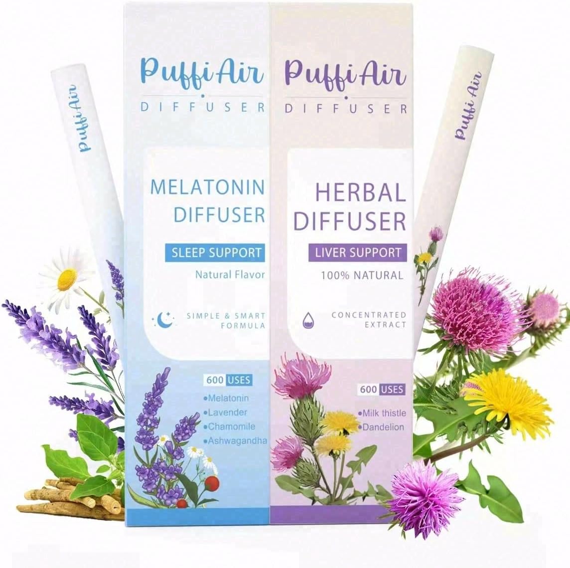 Herbal Diffuser Duo with Melatonin, Milk Thistle & More丨Night Renewal Duo for Calm Sleep & Liver Detox Support - 600 Uses Per Stick
