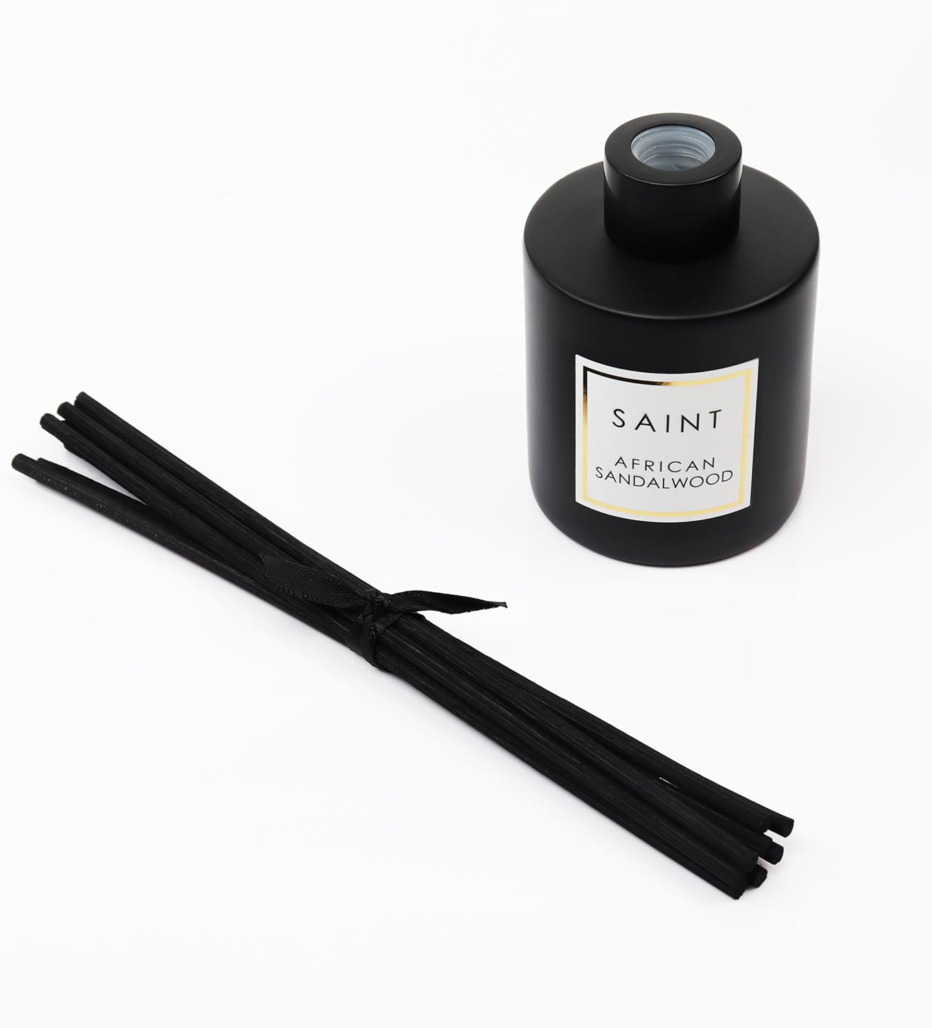 SAINT Reed Diffuser, Aromatherapy Diffuser Set with Scent Diffuser Sticks, Long-Lasting Oil Diffuser in Matte Black Glass Jar, Aroma Diffuser for Home, Bedroom, or Bathroom, 5oz, African Sandalwood
