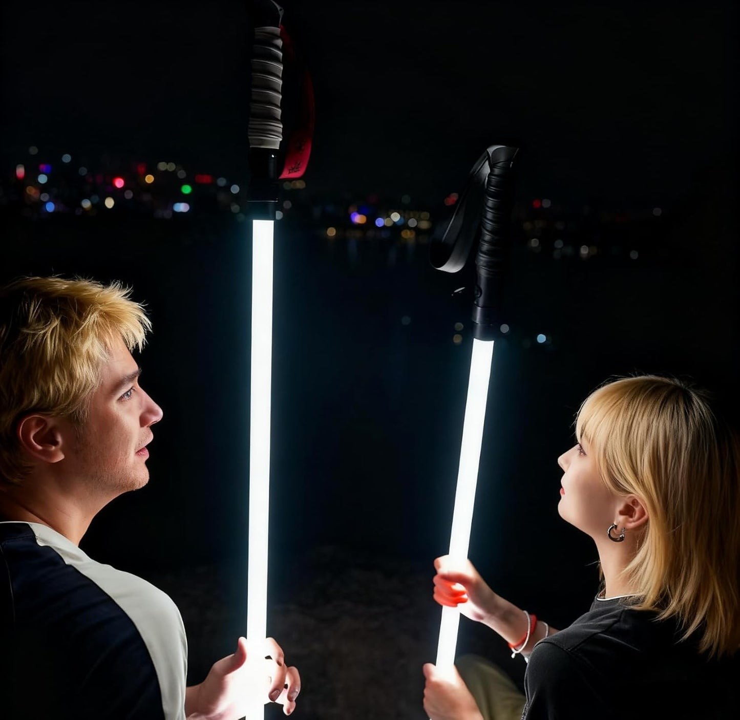 Rechargeable Ultra-Bright LED Light-Up Trekking Poles, Sci-Fi Lightsaber-Inspired Hiking Sticks, Lightweight for Outdoor Hiking, Camping & Night Walking, White Light