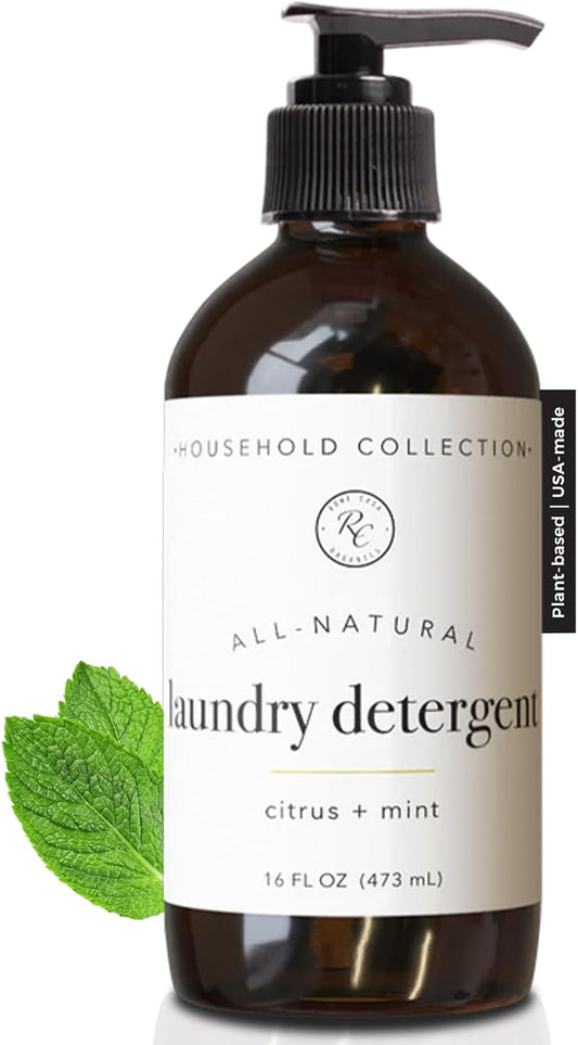 Rowe Casa Organics Citrus and Mint Laundry Detergent Liquid – Natural Liquid Washing Detergent with Refreshing, Crisp, and Bright Scent – 16 Oz Pump Bottle