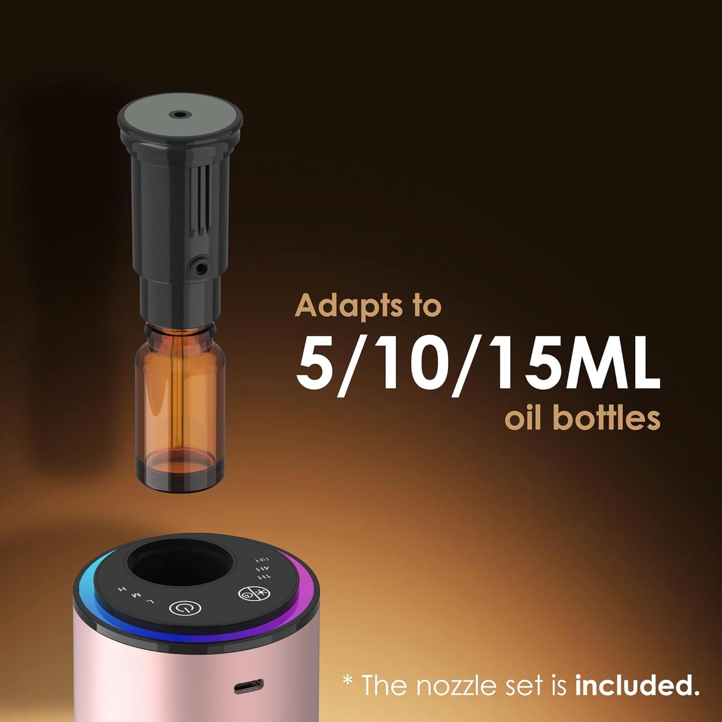 Waterless Essential Oil Diffuser, Portable Aromatherapy Diffuser,3 Countdown Timers & 3 Mist Levels for Home, Room, Car, Office (Pink)