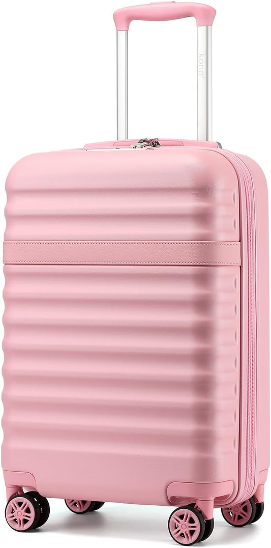 Kono Airline Approved Carry On Luggage, 22x14x9 inches, with TSA Lock, 20 Inch Expandable Lightweight Hardshell Suitcase (Pink, Suitable for 1-3 Days of Travel)