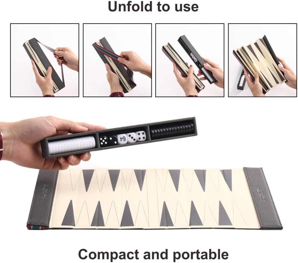 Backgammon Set for Adults, Backgammon Travel Set, Wrinkle-Resistant Foldable Chess and Checkers, Fun Outdoor Games for Family and Friends, Ideal Travel Game Set