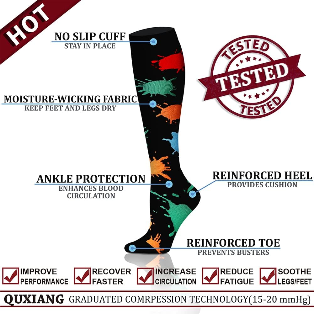 QUXIANG Copper Compression Socks for Women & Men Circulation (8 Pairs) - Best for Running Athletic Cycling - 15-20 mmHg