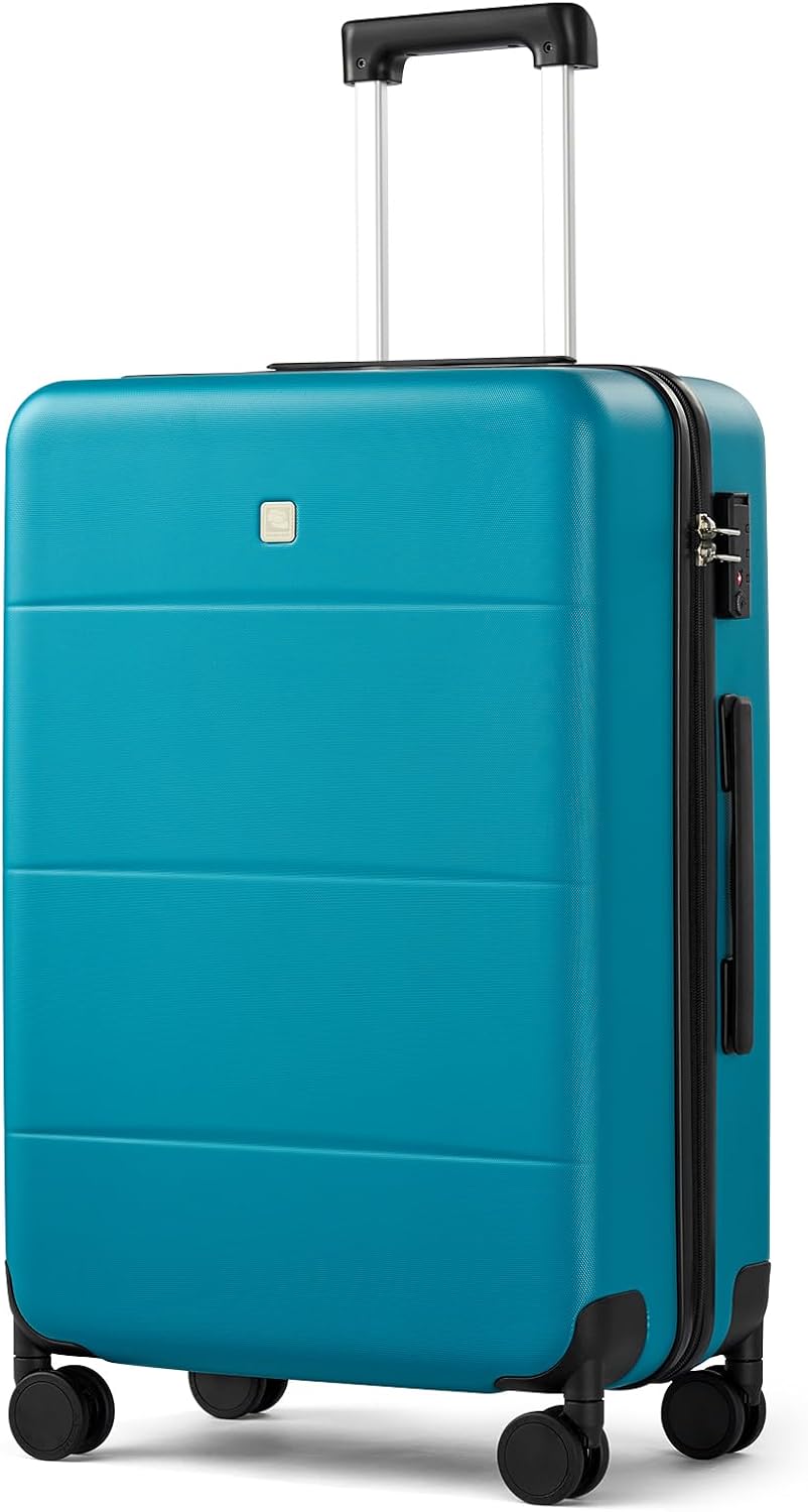 Hanke 24 Inch Checked Luggage with Spinner Wheels Hard Shell Suitcases Lightweight Travel TSA Luggage for Women Men Medium Suitcase(Caribbean Blue)
