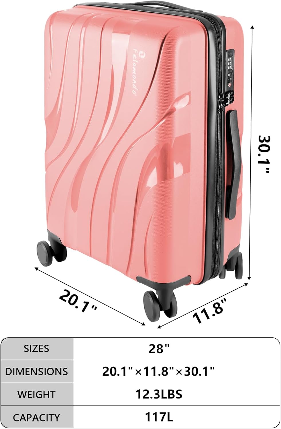 28-Inch Extra Large Lightweight Hardshell Check-In Luggage – TSA Lock, 360° Silent Spinner Wheels, Explosion-Proof Zipper – Durable Suitcase for Long Trips & Vacations (Pink)