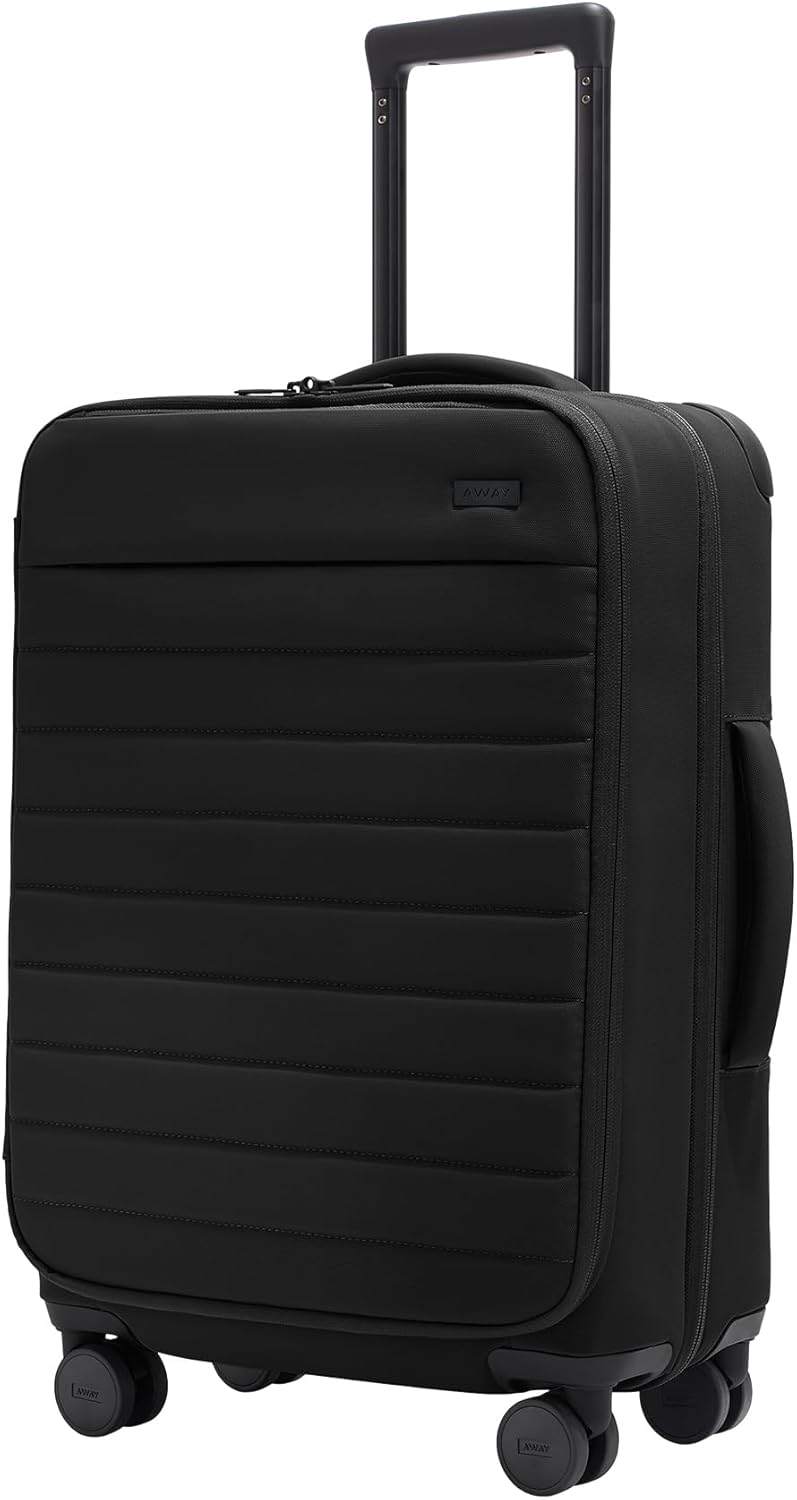 Away Softside Bigger Carry-On Suitcase, 23 Inch Lightweight, Expandable High-Strength Nylon Luggage With Spinner Wheels, Meets Requirements for Most Major Airlines, Jet Black