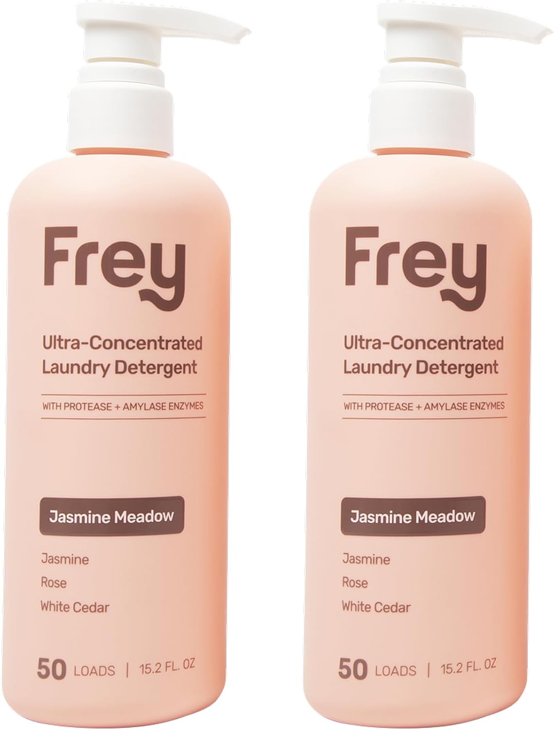 FREY Concentrated Liquid Laundry Detergent | Formulated for Sensitive Skin & HE Washers | Removes Stains Effectively | 50 Loads per Bottle (2-pack Jasmine Meadow)
