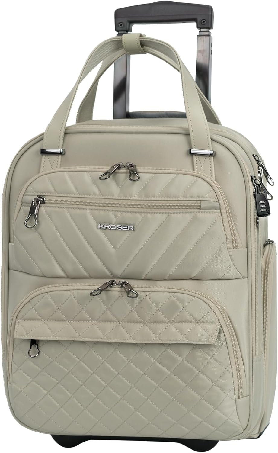 KROSER Carry On Underseat Multi-functional, 16-inch Underseater Lightweight Overnight Suitcase for Women, Light Khaki