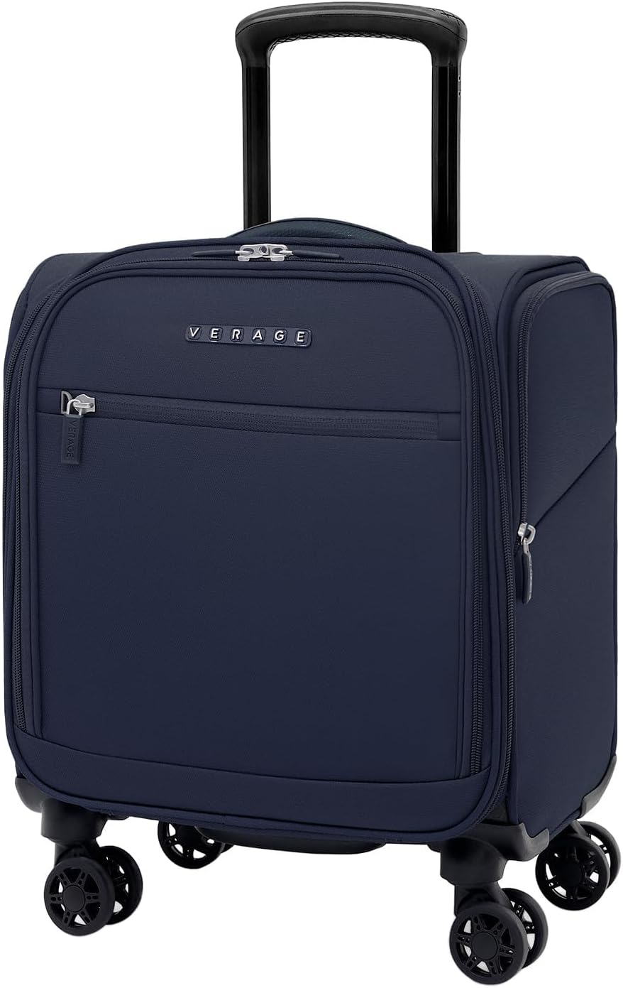 Verage Under Seat Luggage with Wheels, Softside Small Suitcase Spinner Carry On Luggage Bags for Airlines Airplanes Short Trip Men Women (Navy, 14.5-Inch Plus Underseat)