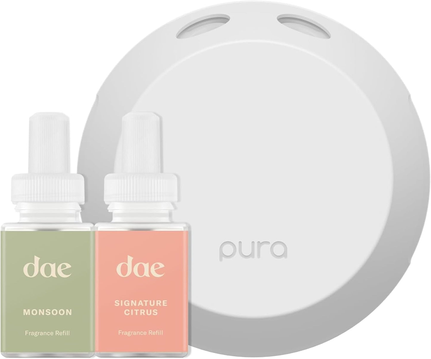 Pura Smart Home Fragrance Device Starter Set - Pura 4 - Scent Diffuser for Home - Includes Fragrance Aroma Diffuser - Square Box, Signature Citrus and Monsoon Scent Refills