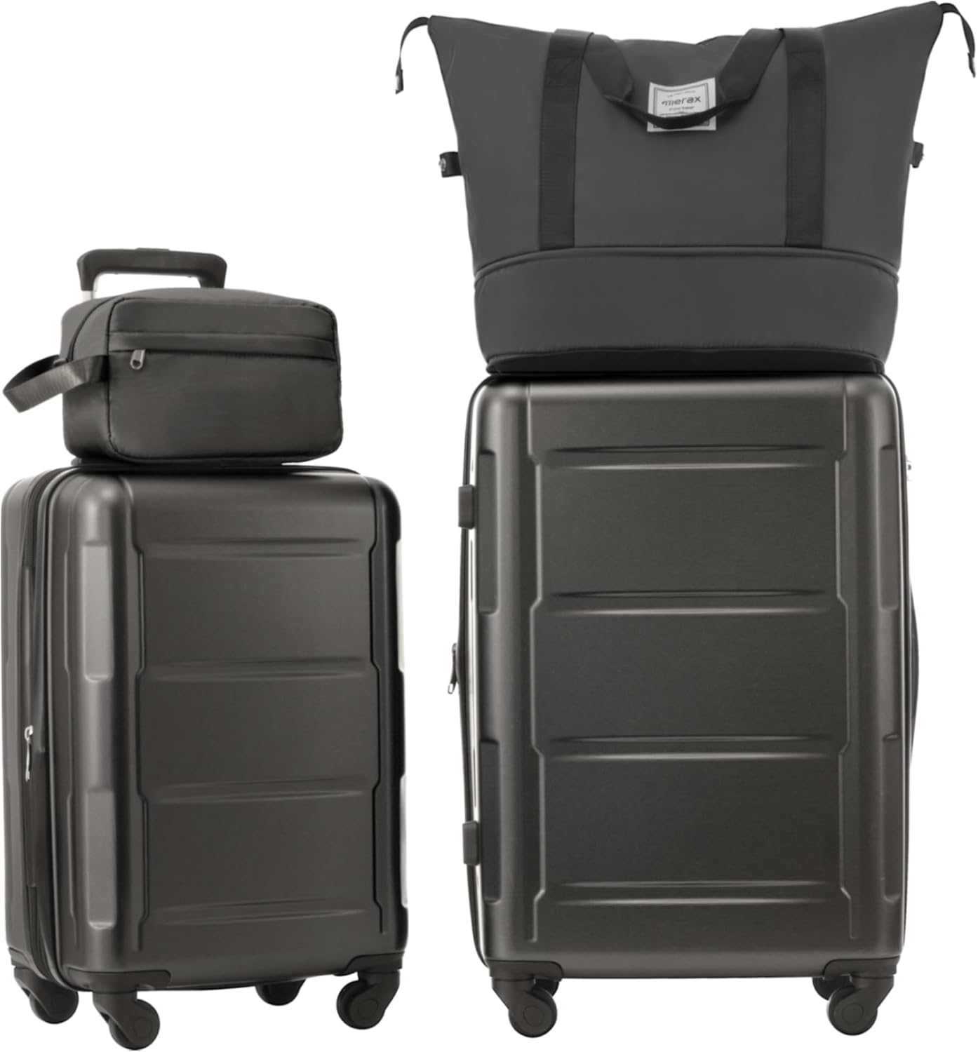 Merax Luggage Sets 2 Piece Suitcase Set, Hardshell 20 IN & 24 IN Suitcase Set with Duffel Bag, Travel Suitcases with Spinner Wheels and TSA Lock(Dark Gray)