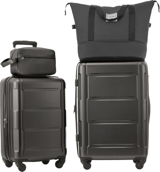 Merax Luggage Sets 2 Piece Suitcase Set, Hardshell 20 IN & 24 IN Suitcase Set with Duffel Bag, Travel Suitcases with Spinner Wheels and TSA Lock(Dark Gray)