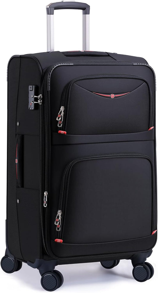 Softside Expandable Luggage with 4 Spinner Wheels, Durable Checked-Luggage Suicase (Black, 31-Inch)