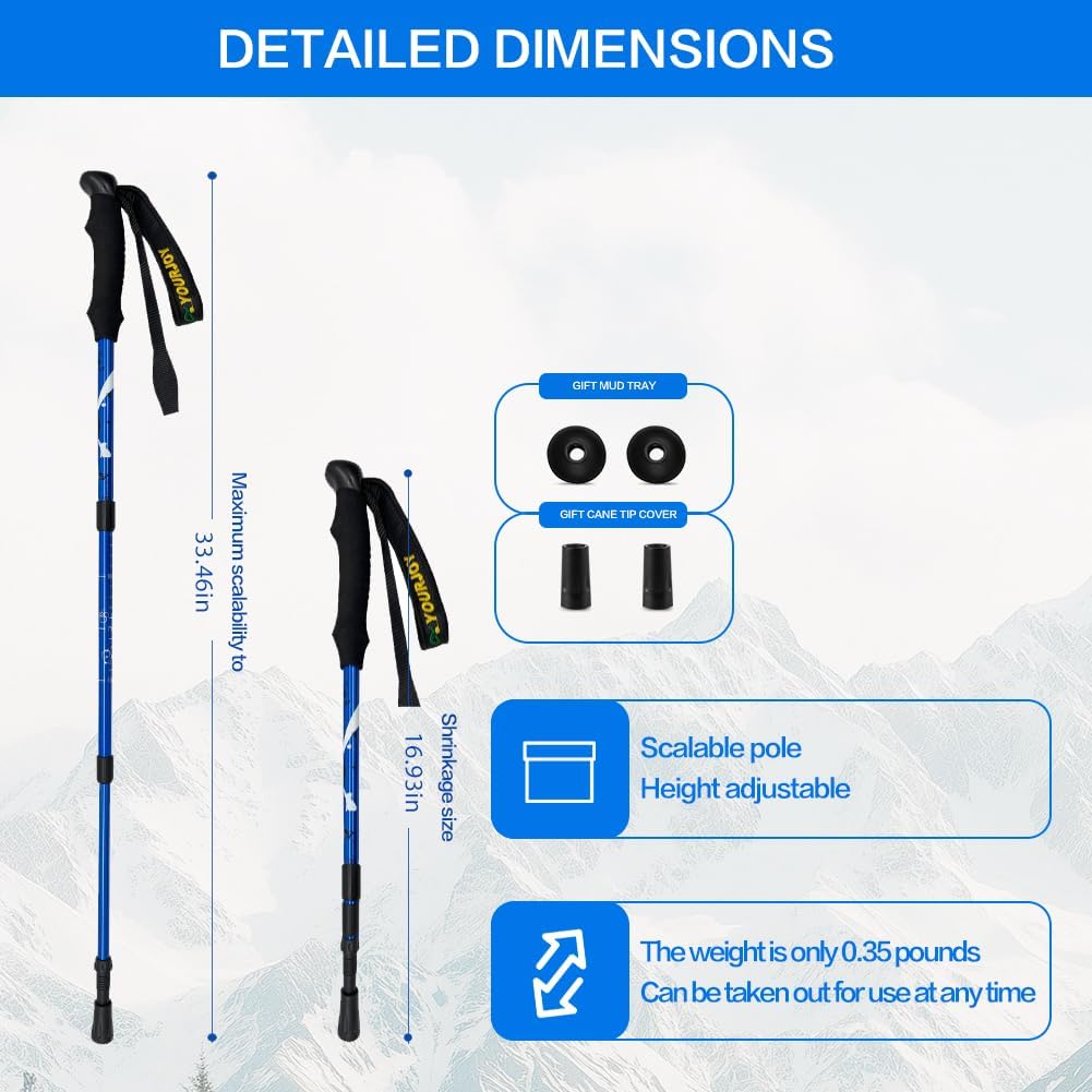 Hiking Trekking Poles, 2 Pack Anti Shock, Adjustable, Collapsible Hiking Poles for Trekking or Walking, Lightweight Aluminum Sticks for Children