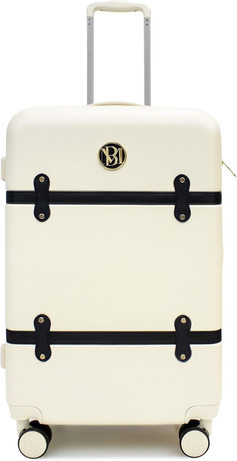 Badgley Mischka Grace 3 Piece Polycarbonate-ABS Expandable Retro Luggage Set (Cream)