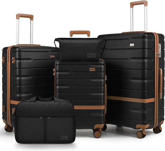 Luggage Sets 3 Piece with TSA Lock Hardside PC+ABS Carry On Suitcase with Spinner Wheels Lightweight Rolling Travel Luggage Sets with YKK Zippers (Black)