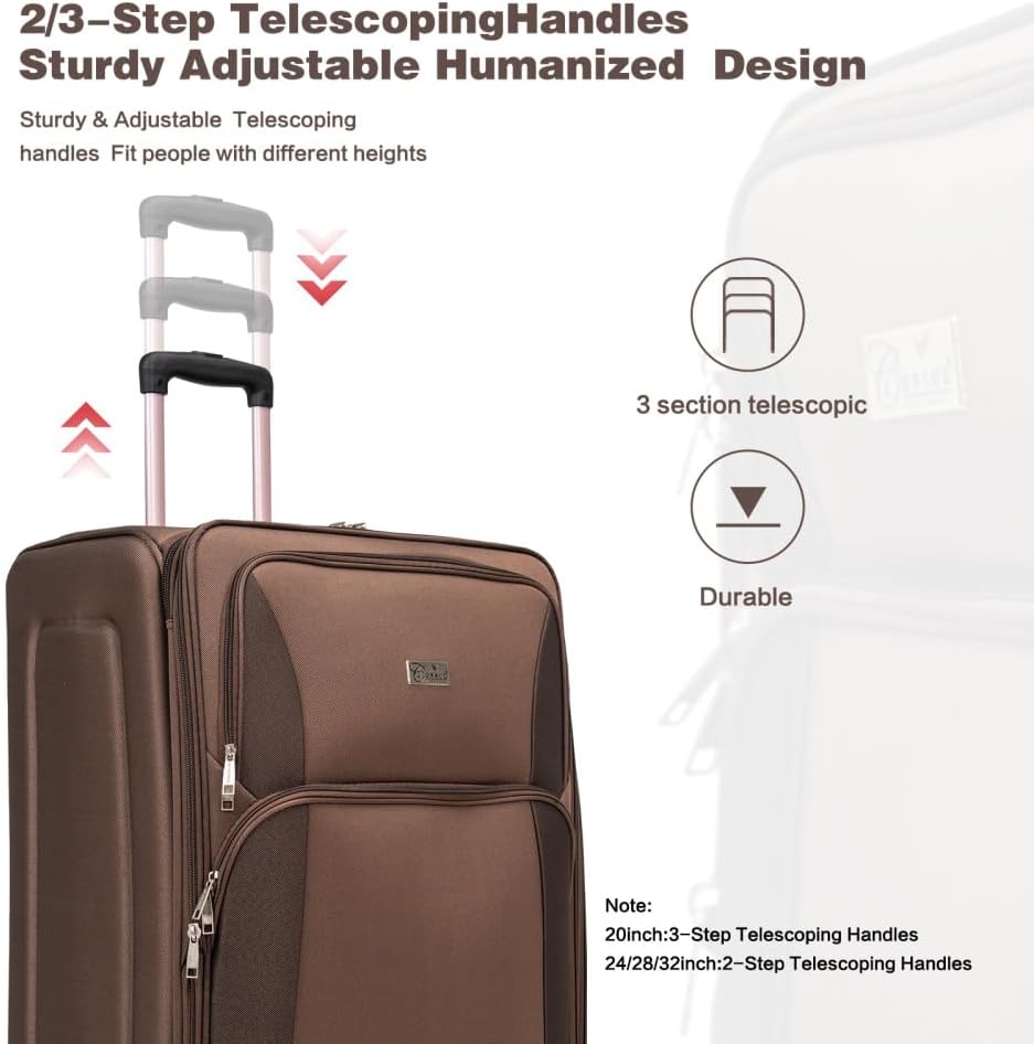 Lispin Luggage Set Softshell Expandable 4 Piece Suitcase with Wheels Softside Lightweight Travel Carry on Luggage (Brown + Polyester)