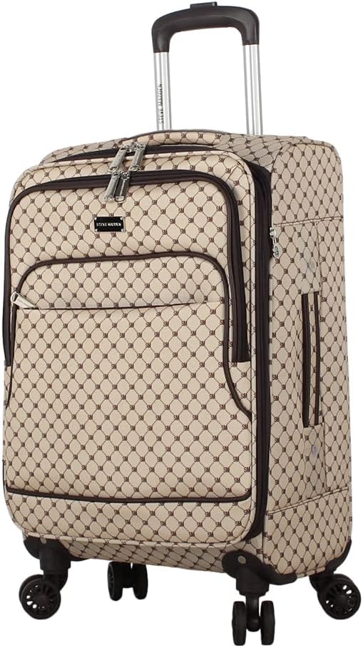 Steve Madden Designer Luggage Collection - Lightweight Softside Expandable Suitcase for Men & Women - Durable 20 Inch Carry On Bag with 4-Rolling Spinner Wheels (Noble Brown/Tan, 20in)