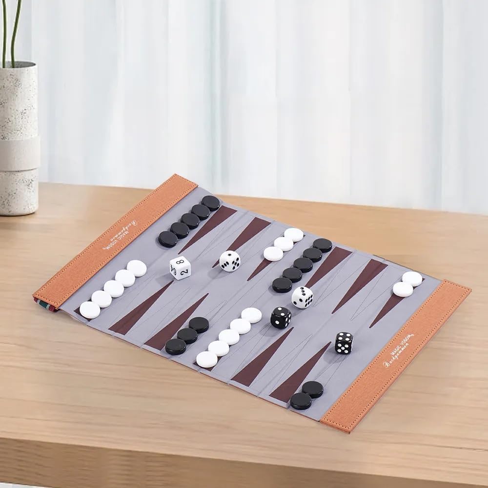 Backgammon Set for Adults, Backgammon Travel Set, Wrinkle-Resistant Foldable Chess and Checkers, Fun Outdoor Games for Family and Friends, Ideal Travel Game Set