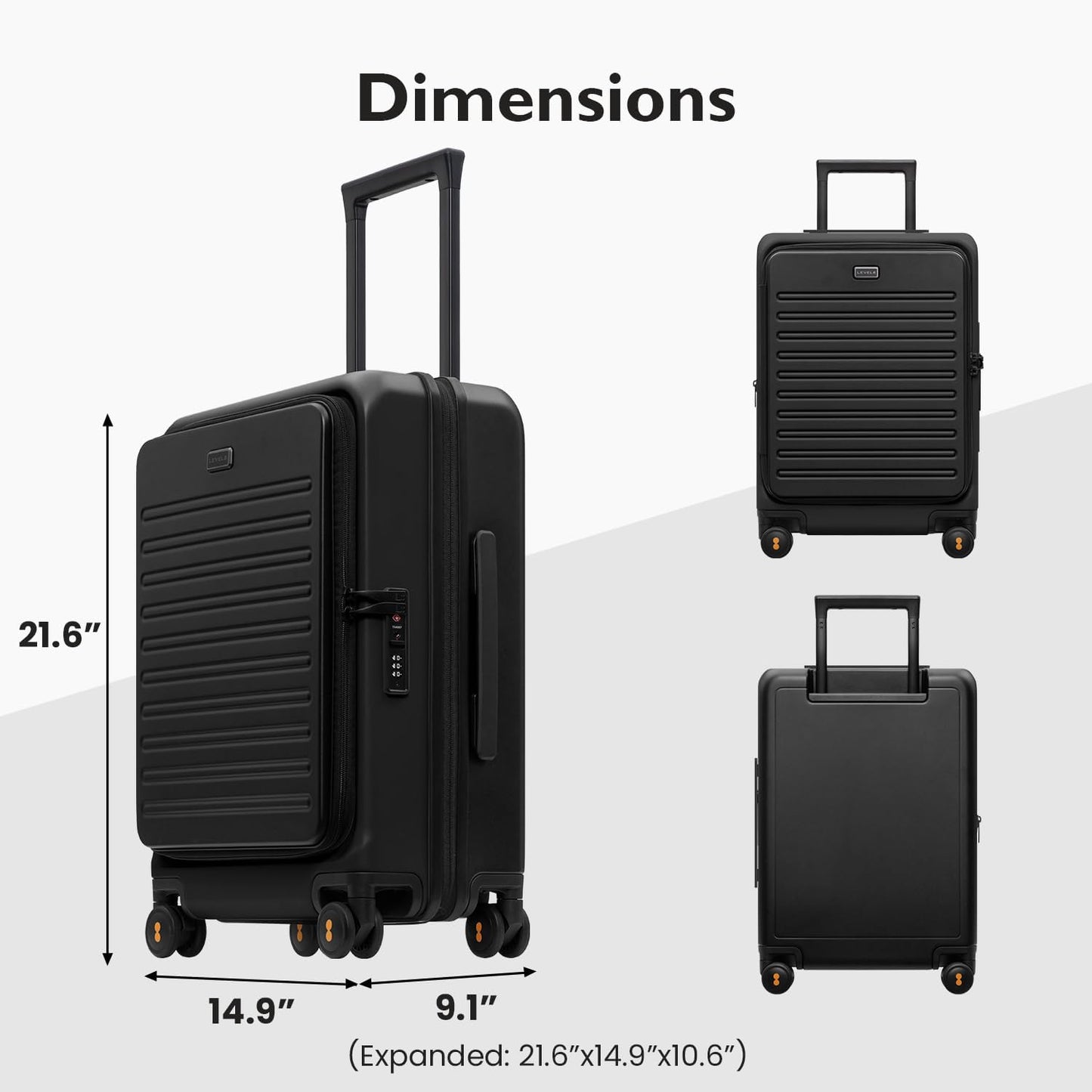 LEVEL8 Top Opening Carry on Luggage Expandable, Large Suitcases with Wheels Airline Approved, Hardside Luggage with Spinner Wheel for Men Women, 20 Inch, Black