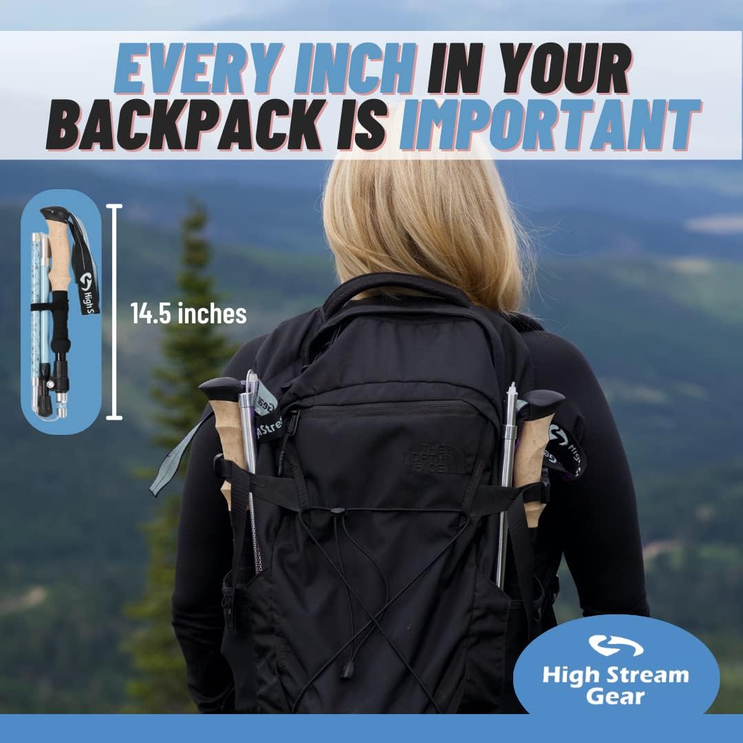 Walking Sticks for Men & Women - 14.5" Foldable Hiking Poles for Backpacking, Exercising and Traveling, Set of 2 Aluminum Nordic Collapsible Trekking Poles
