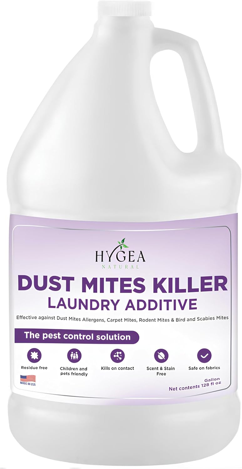 Hygea Natural Dust Mite Laundry Additive - Eliminates Dust, Carpet, Rodent, Bird & Scabies Mites - Pet & Child-Friendly, Eco-Friendly for Bedding, Clothing, Linens - 128oz