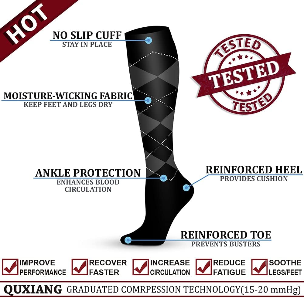 QUXIANG Copper Compression Socks for Women & Men Circulation (8 Pairs) - Best for Running Athletic Cycling - 15-20 mmHg