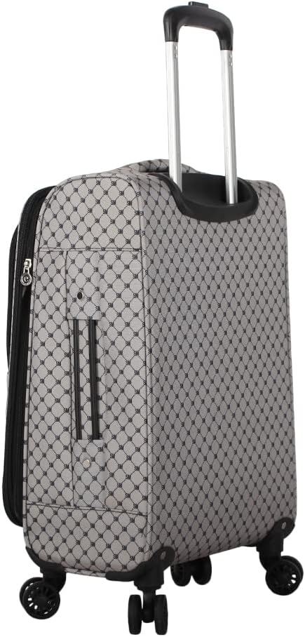 Steve Madden Designer Luggage Collection - Lightweight Softside Expandable Suitcase for Men & Women - Durable 20 Inch Carry On Bag with 4-Rolling Spinner Wheels (Noble Black/Grey, 20in)