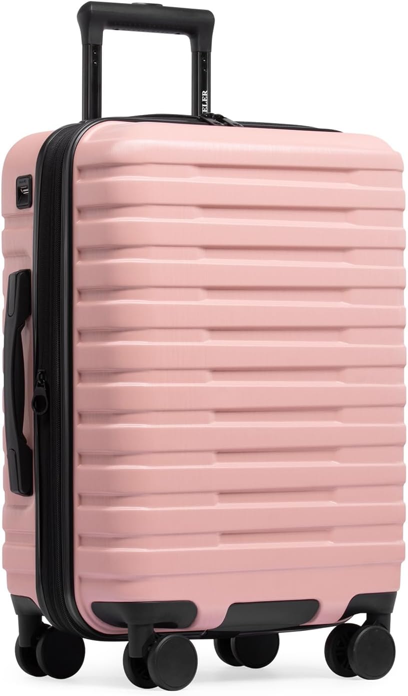 U.S. Traveler Boren Hardside Spinner Luggage with Aluminum Handle, Pink, Carry-on 22-Inch