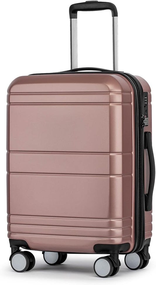 KYME Carry On Luggage 22x14x9 Airline Approved with TSA Lock Hard Shell Carry On Suitcase Lightweight Suitcases with Wheels Small Luggage for Men Women,Carry-On 20 Inch,Rose Gold