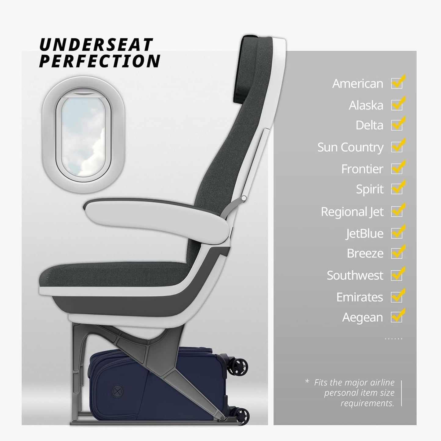 Verage Under Seat Luggage with Wheels, Softside Small Suitcase Spinner Carry On Luggage Bags for Airlines Airplanes Short Trip Men Women (Navy, 14-Inch Underseat)