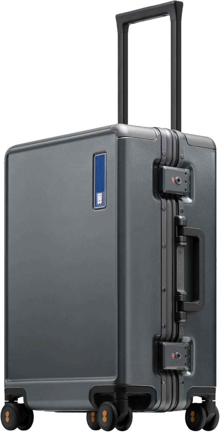 LEVEL8 Zipperless Carry On Luggage Airline Approved with Aluminum Frame, Hard Shell Suitcase with Spinner Wheels, Metal Checked Luggage with Double Tsa Locks, 20 Inch, Grey