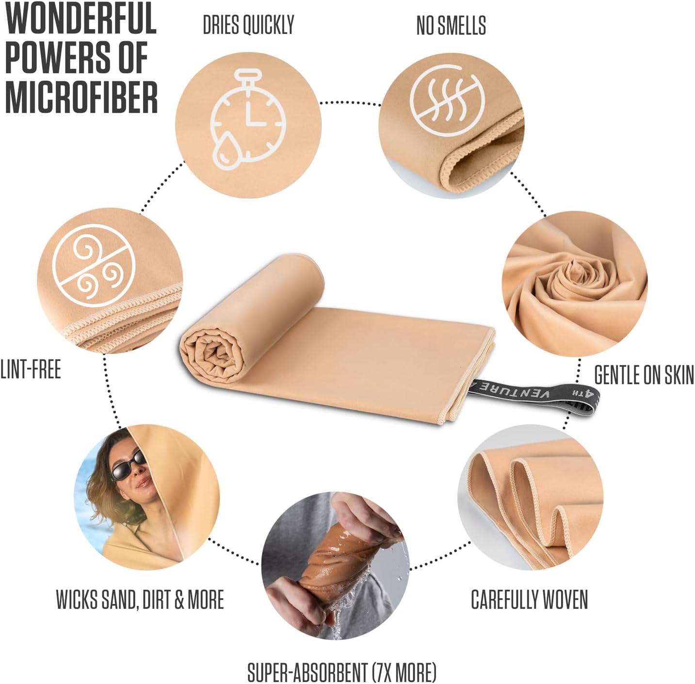 VENTURE 4TH Quick Dry Towel. Microfiber Travel Towel Ideal for Camping, Hiking, Backpacking, Gym. Lightweight & Fast Drying Travel Towels for Body. Compact & Easy to Pack - Beige Extra Large