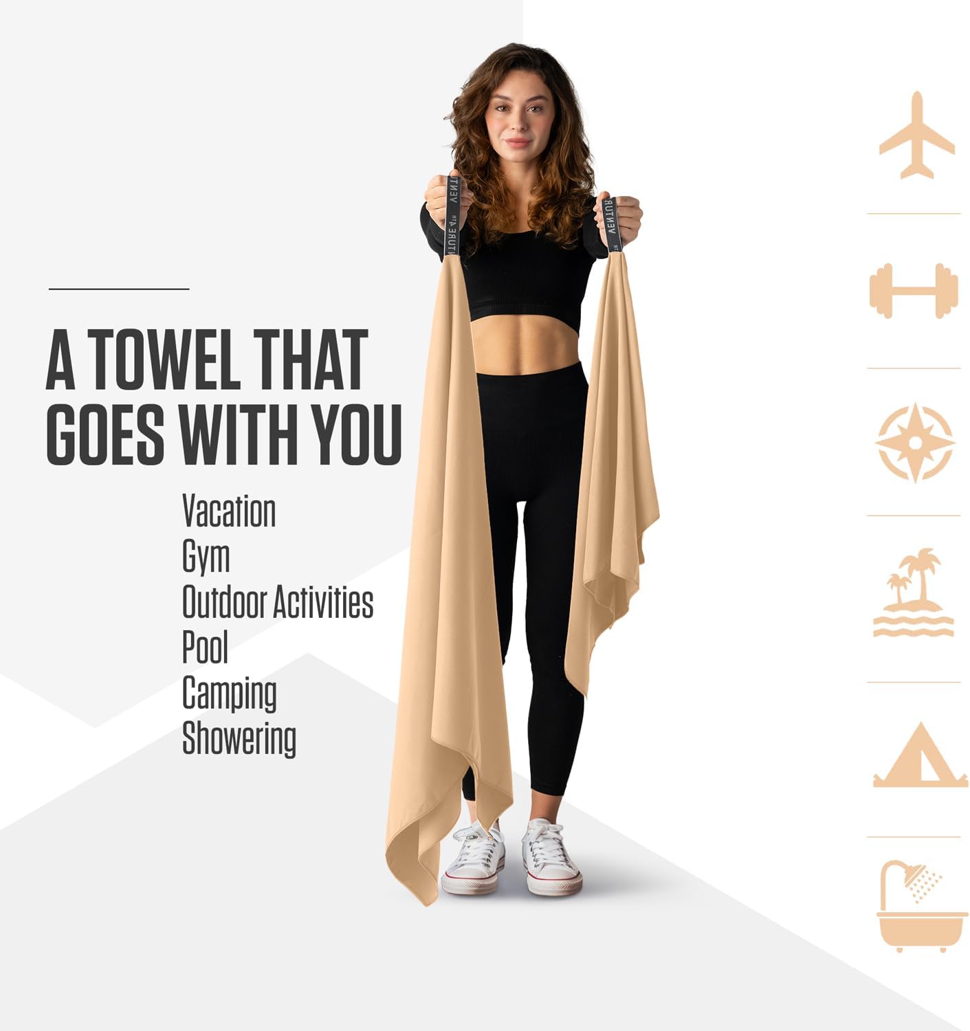 VENTURE 4TH Quick Dry Towel. Microfiber Travel Towel Ideal for Camping, Hiking, Backpacking, Gym. Lightweight & Fast Drying Travel Towels for Body. Compact & Easy to Pack - Beige Medium