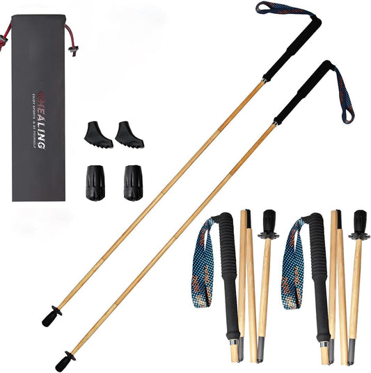 Carbon Fiber Trekking Poles 2-Pack - Ultra Lightweight 10oz, Collapsible 3-Piece Folding Design with Anti-Shock, Moisture-Wicking Cork Grips for Hiking, Mountaineering